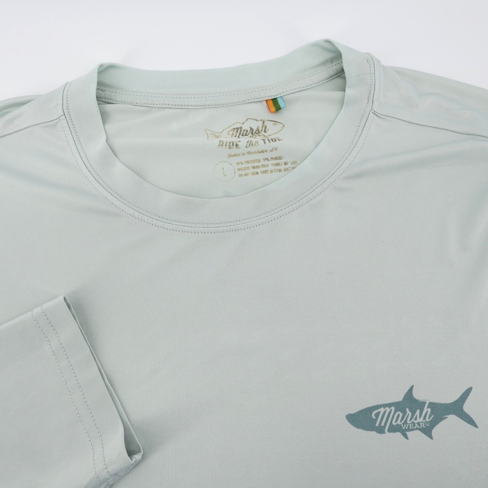 Marsh Wear Ride the Tide Long Sleeve Performance Shirt Gray Mens Large Flaws